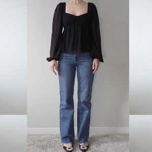 Abercrombie & Fitch Long Sleeve Black Ruched Sweetheart Puff Sleeve Top Size S